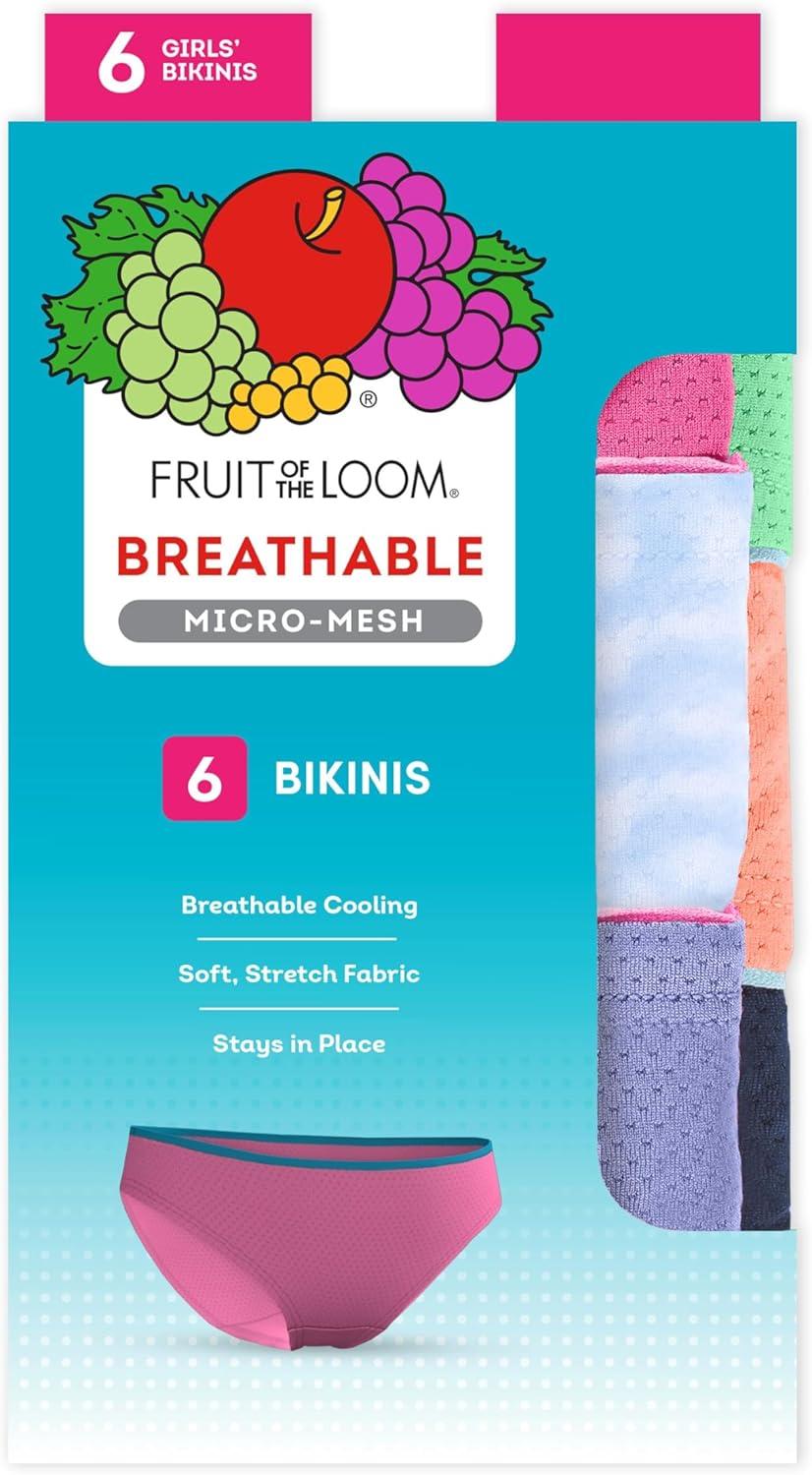 imageFruit of the Loom Girls Breathable UnderwearBikini  6 Pack  Assorted Fashion