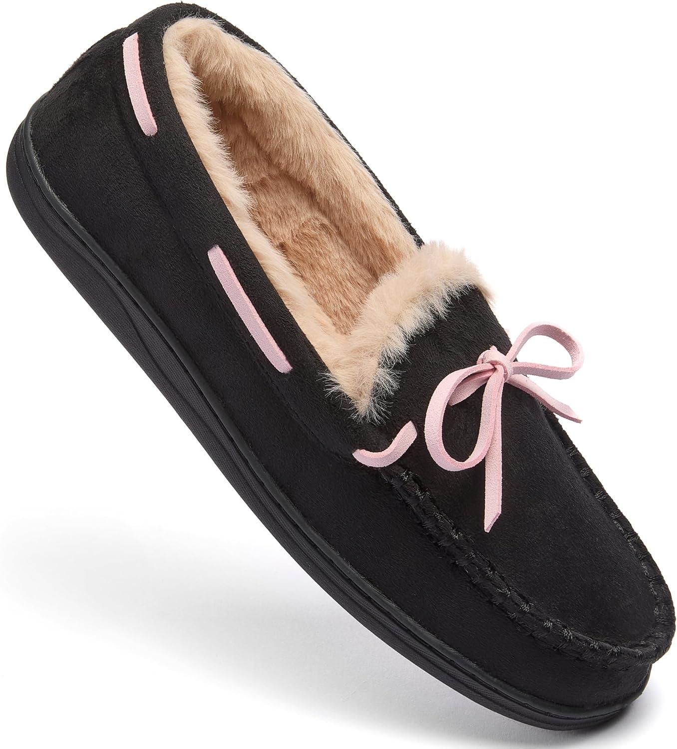 imageFruit of the Loom Womens Moccasin IndoorOutdoor Memory Foam Microsuede Black XLarge SlipperBlack
