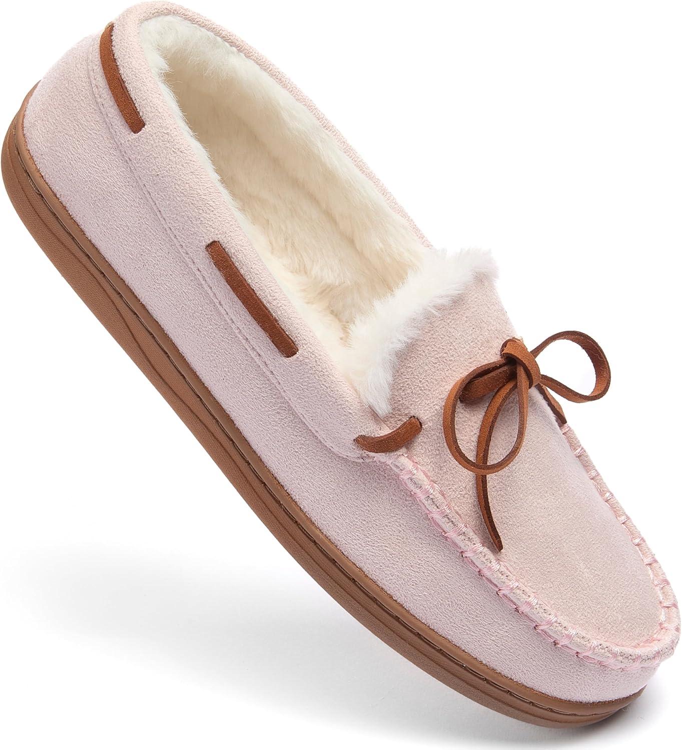 imageFruit of the Loom Womens Moccasin IndoorOutdoor Memory Foam Microsuede Black XLarge SlipperBlush