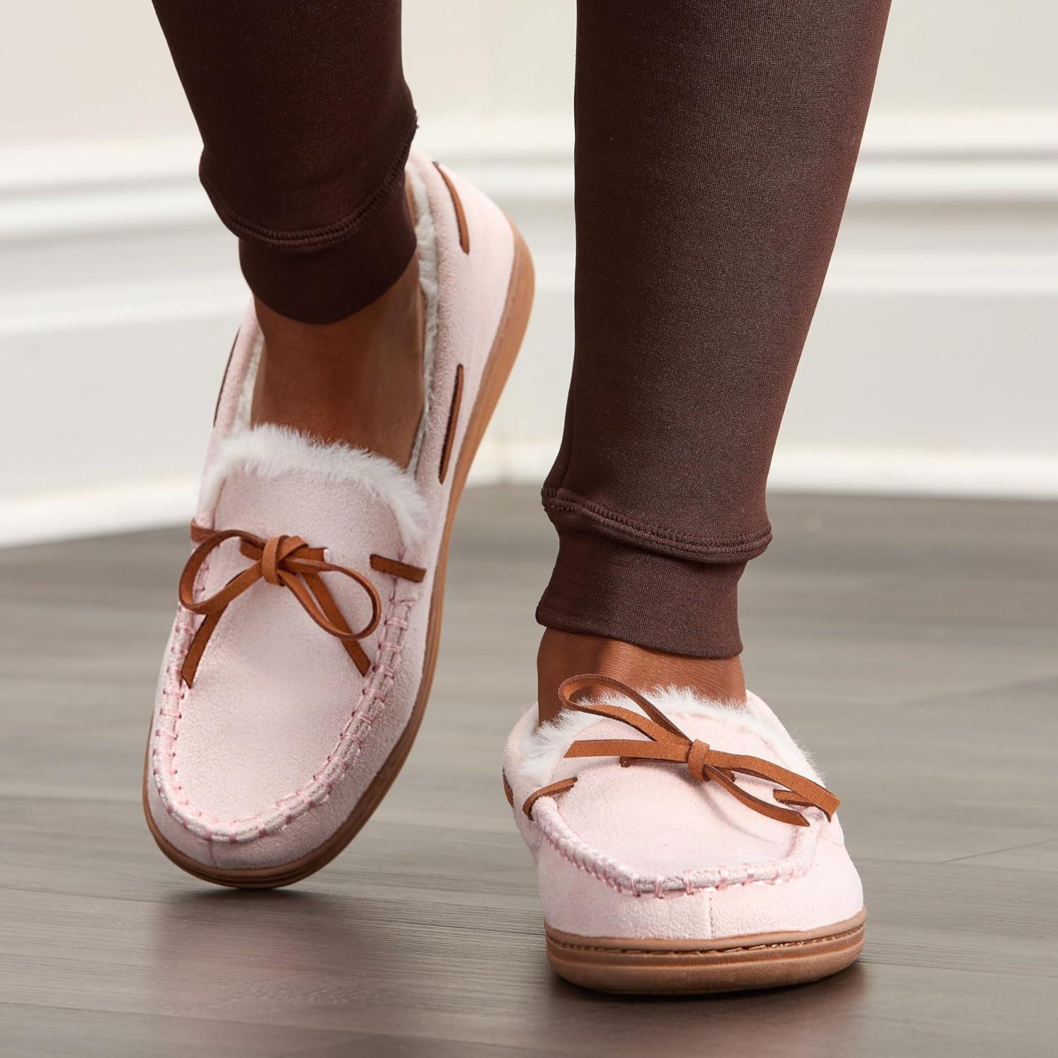 imageFruit of the Loom Womens Moccasin IndoorOutdoor Memory Foam Microsuede Black XLarge SlipperBlush