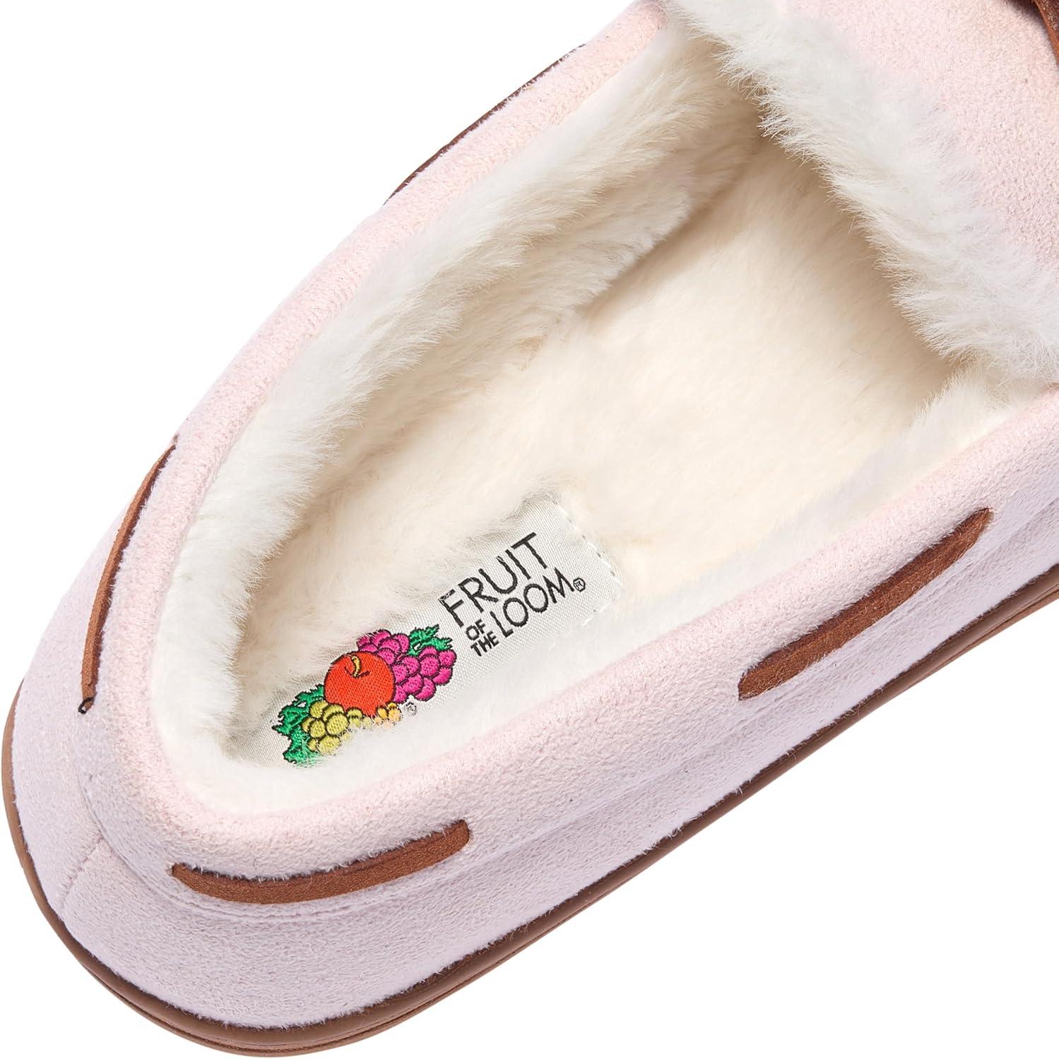 imageFruit of the Loom Womens Moccasin IndoorOutdoor Memory Foam Microsuede Black XLarge SlipperBlush