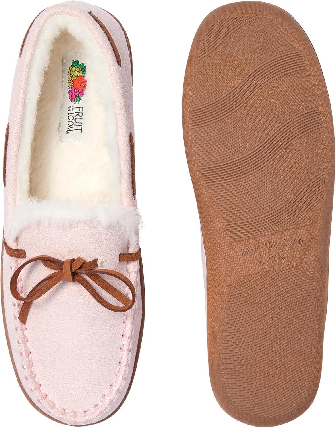 imageFruit of the Loom Womens Moccasin IndoorOutdoor Memory Foam Microsuede Black XLarge SlipperBlush