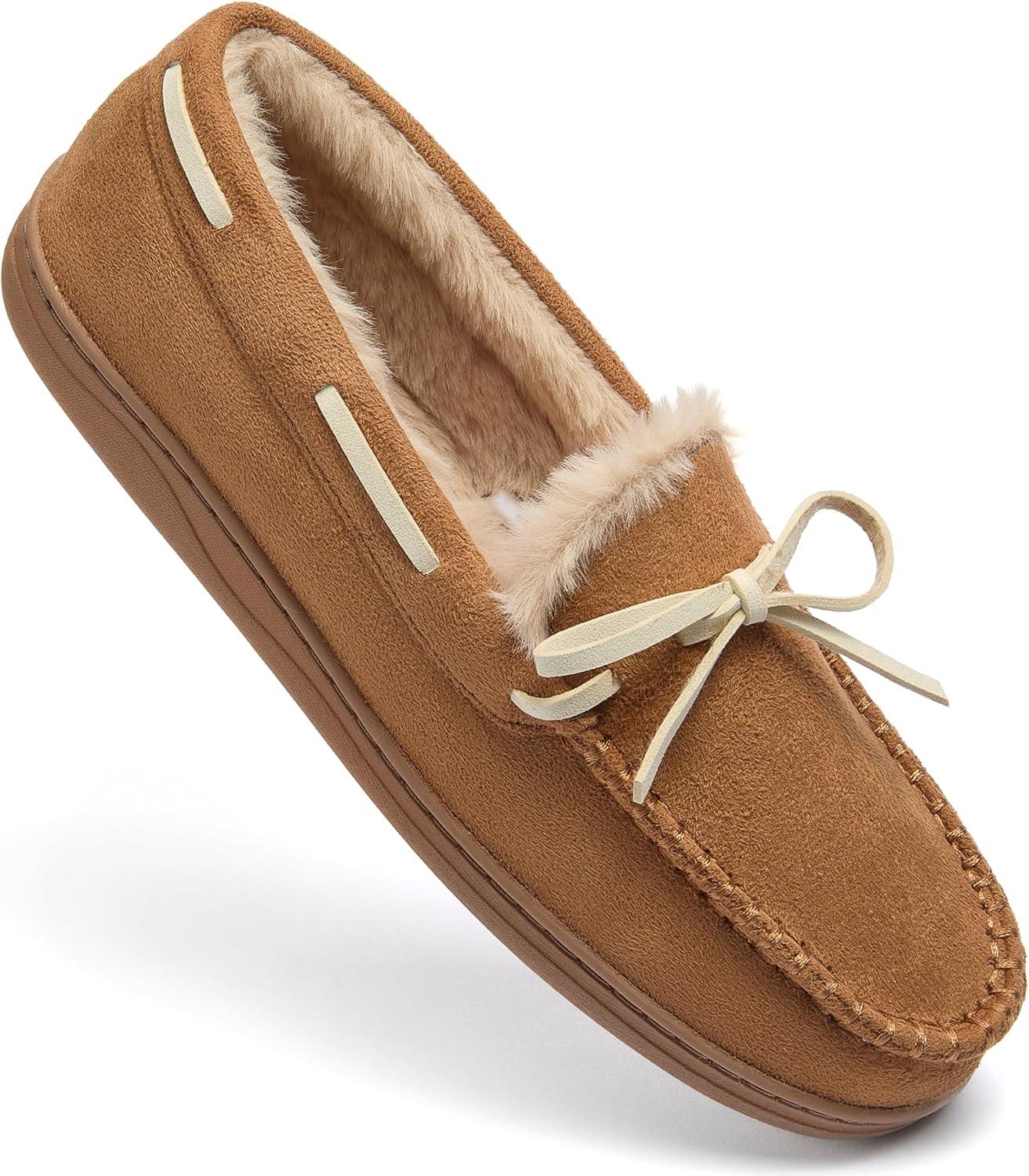 imageFruit of the Loom Womens Moccasin IndoorOutdoor Memory Foam Microsuede Black XLarge SlipperCoffee