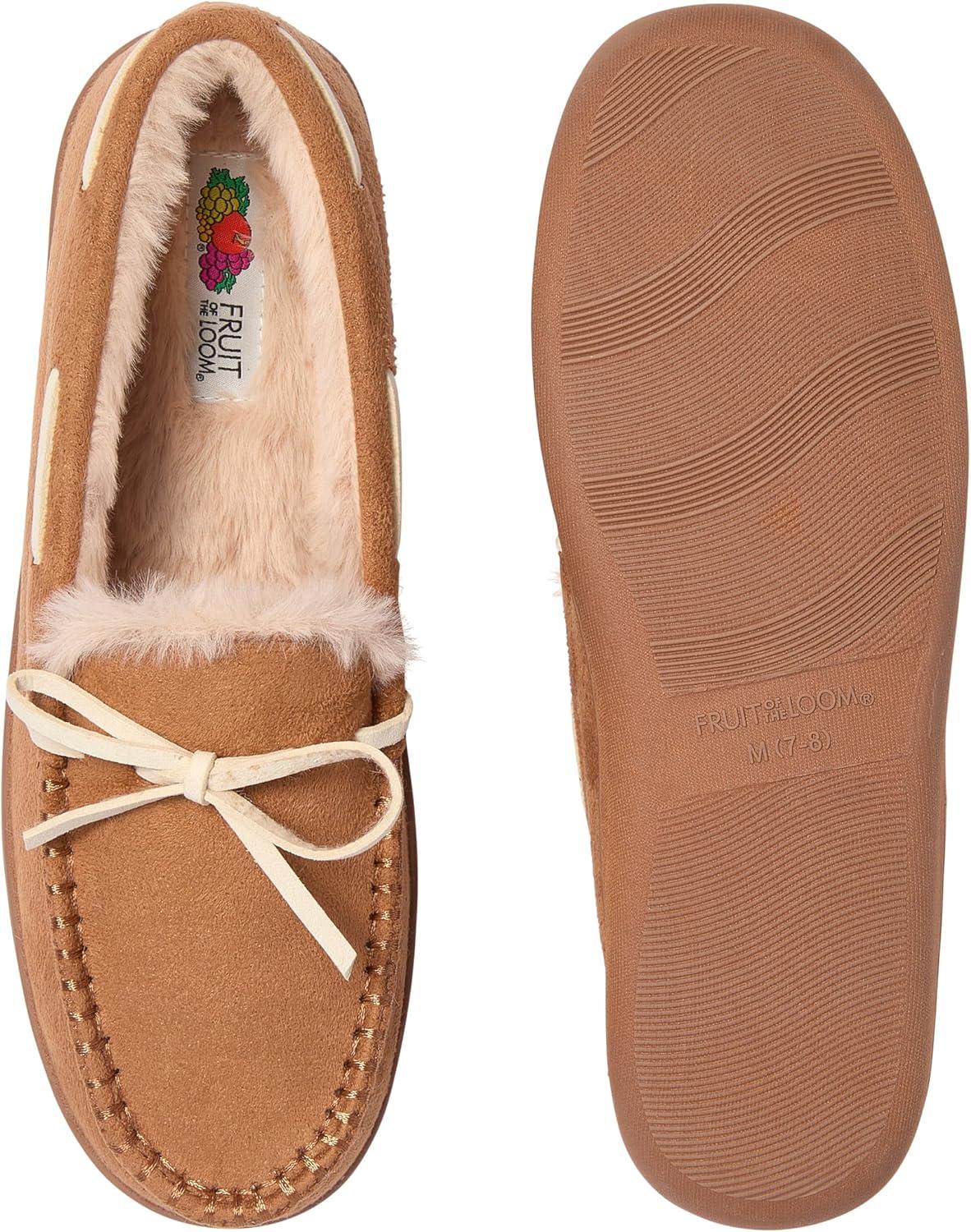 imageFruit of the Loom Womens Moccasin IndoorOutdoor Memory Foam Microsuede Black XLarge SlipperCoffee