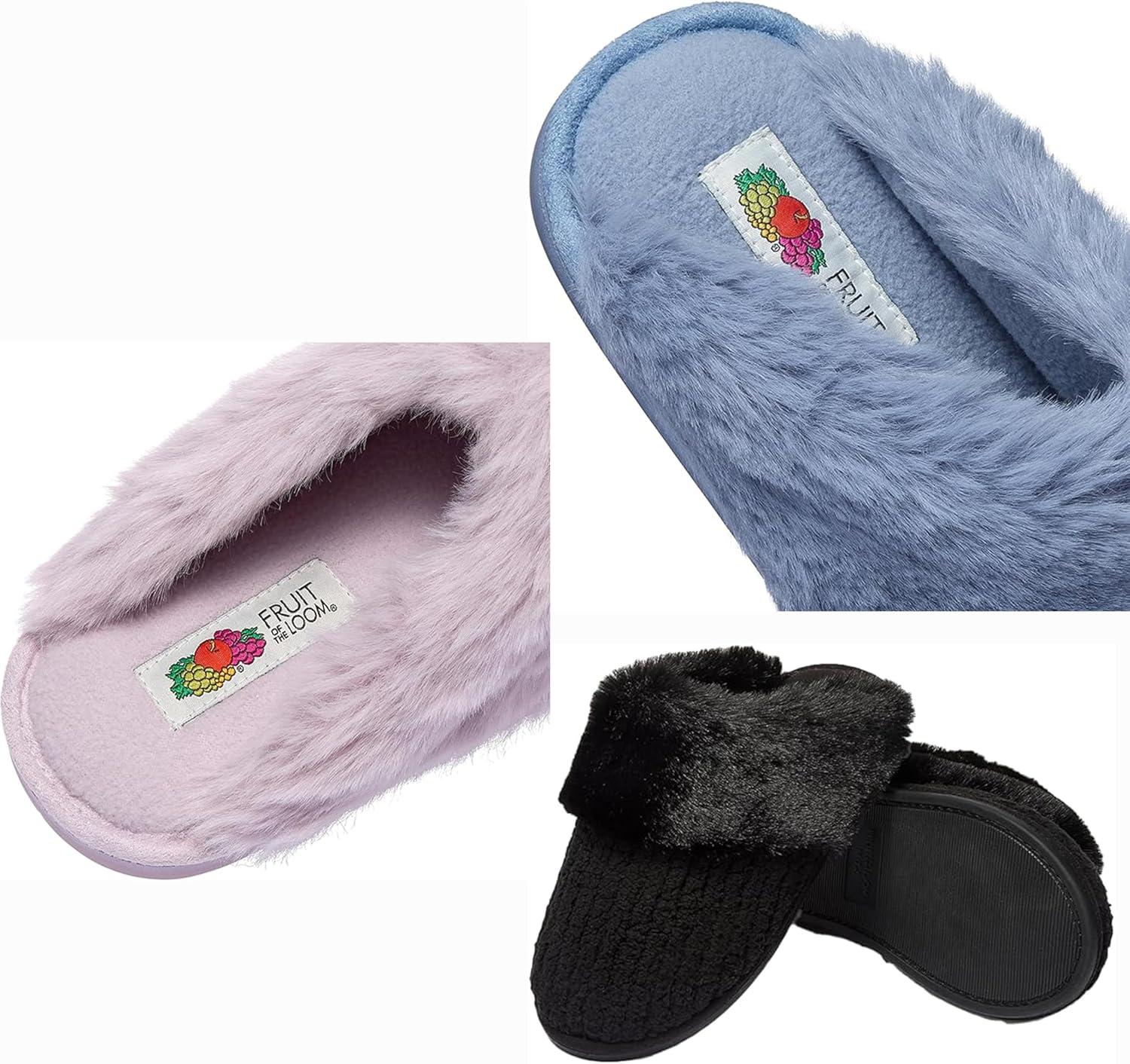 imageFruit of the Loom Womens Slipper Chenille WFur Cuff ClogBlack