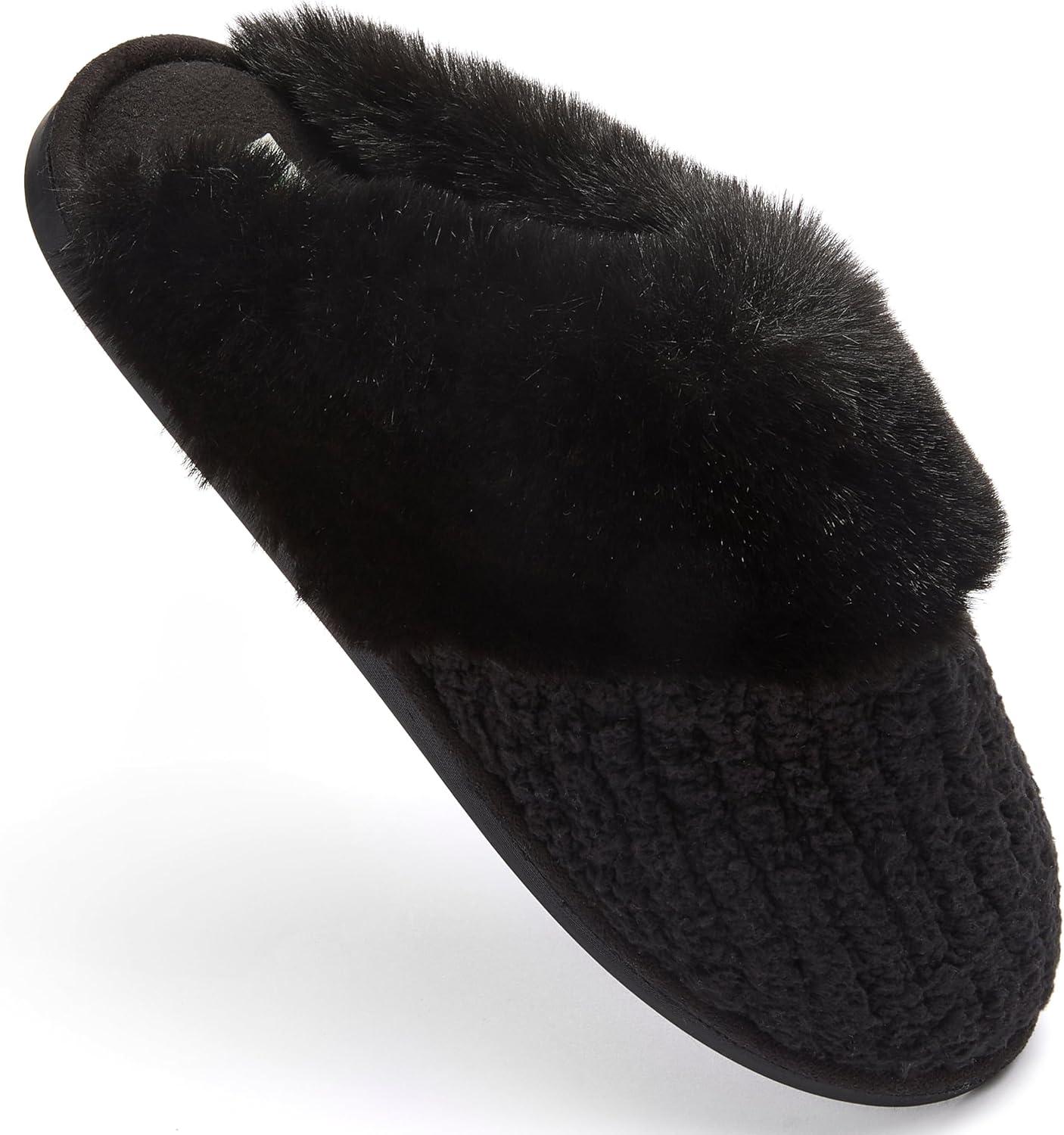 imageFruit of the Loom Womens Slipper Chenille WFur Cuff ClogBlack