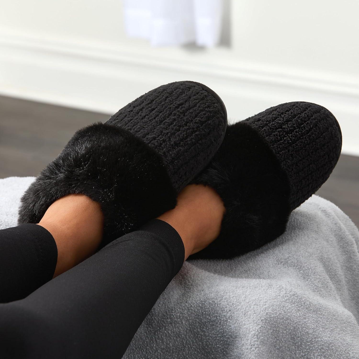 imageFruit of the Loom Womens Slipper Chenille WFur Cuff ClogBlack