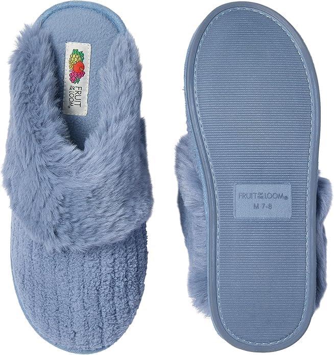 imageFruit of the Loom Womens Slipper Chenille WFur Cuff ClogBlue