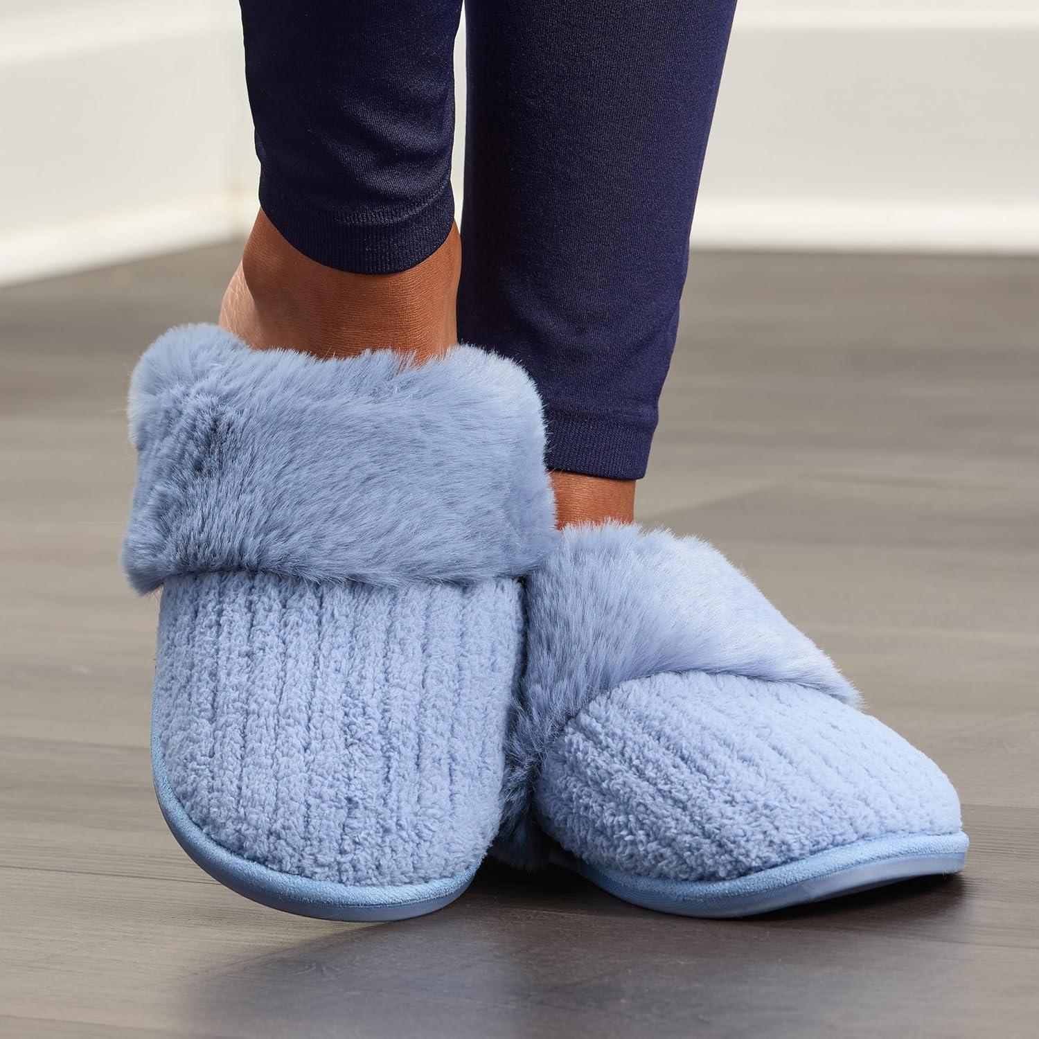 imageFruit of the Loom Womens Slipper Chenille WFur Cuff ClogBlue