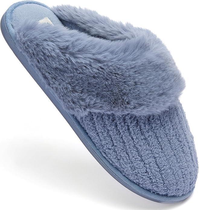 imageFruit of the Loom Womens Slipper Chenille WFur Cuff ClogBlue