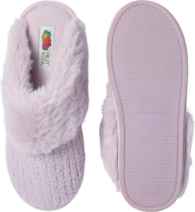 imageFruit of the Loom Womens Slipper Chenille WFur Cuff ClogLilac