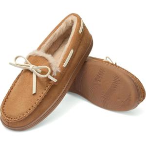 imageFruit of the Loom Womens Moccasin IndoorOutdoor Memory Foam Microsuede Black XLarge SlipperCoffee