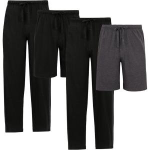 imageFruit of the Loom Mens Sleep Pajama Pants and Shorts 4PackBlackCharcoalBlackBlack