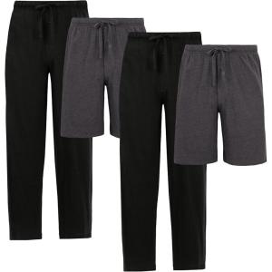 imageFruit of the Loom Mens Sleep Pajama Pants and Shorts 4PackBlackCharcoalBlackCharcoal