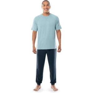 imageFruit of the Loom mens French Terry Top and Jogger Sleep Pajama SetLight BlueNavy