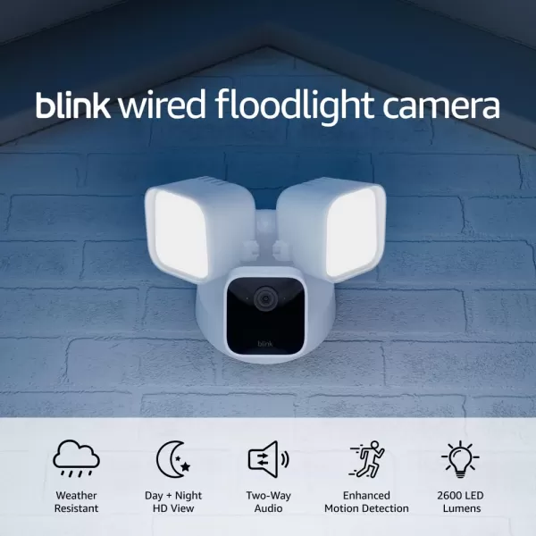 imageBlink Wired Floodlight Camera  Smart security camera 2600 lumens HD live view enhanced motion detection builtin siren Works with Alexa  1 camera BlackWhite