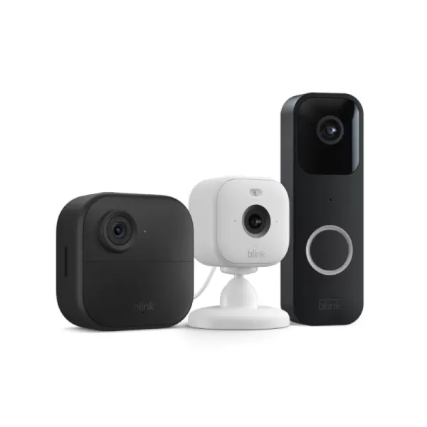 imageBlink Whole Home Bundle  Outdoor 4 camera Mini 2 camera white Video Doorbell system black  HD video motion detection Works with Alexa