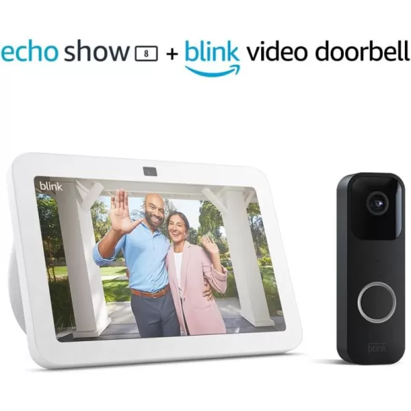 imageEcho Show 8 3rd Gen 2023 release  Glacier White bundle with Blink Video Doorbell Black