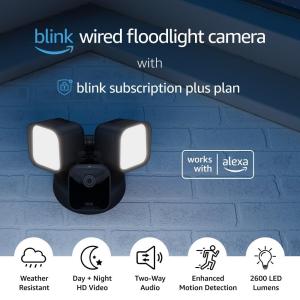 imageFree Blink Wired Floodlight Camera With 1Year Subscription  Smart security camera 2600 lumens HD live view person detection builtin siren Works with Alexa  1 camera Black