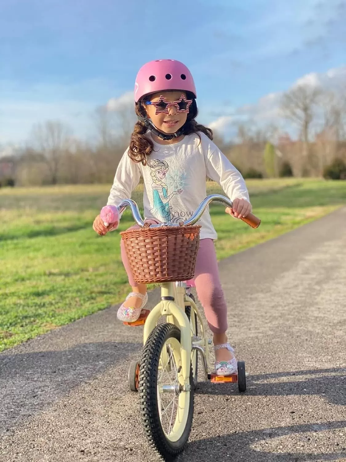 imageJOYSTAR Vintage Kids Bike with Training Wheels ampamp Basket 12 14 16 20 24 Inch Girls Bike for 214 Years Old Multiple ColorsBeige