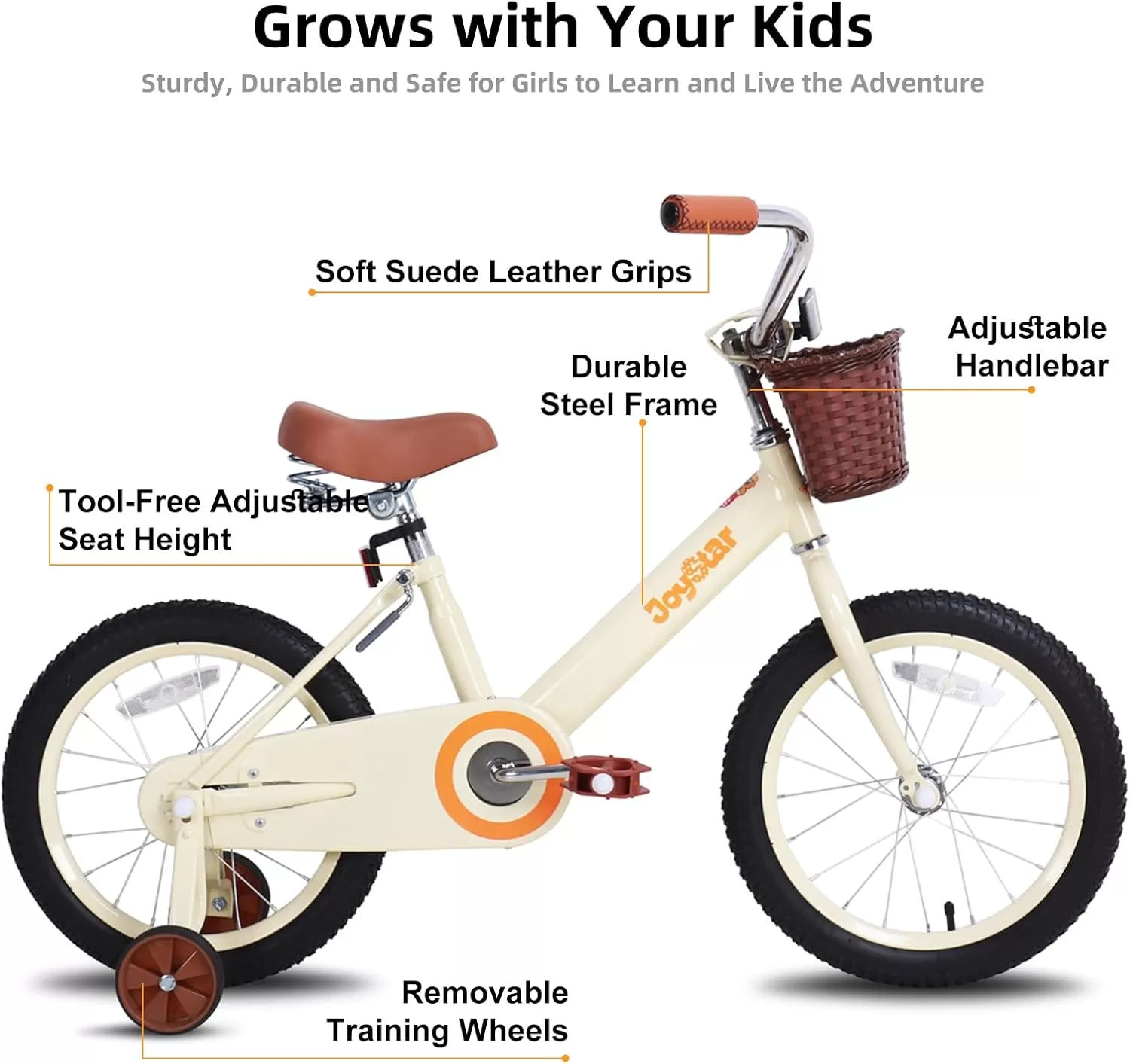 imageJOYSTAR Vintage Kids Bike with Training Wheels ampamp Basket 12 14 16 20 24 Inch Girls Bike for 214 Years Old Multiple ColorsBeige