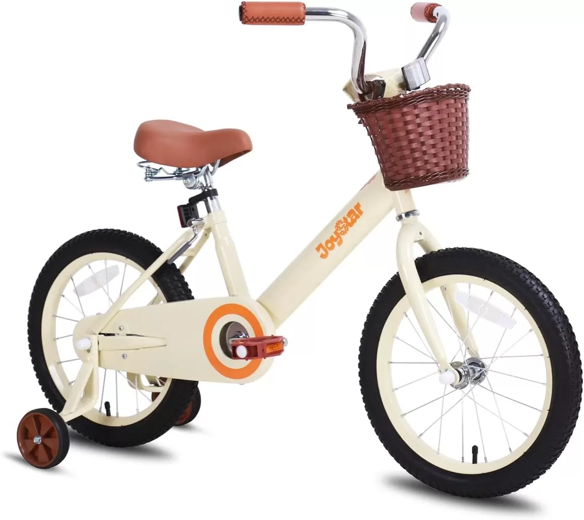 imageJOYSTAR Vintage Kids Bike with Training Wheels ampamp Basket 12 14 16 20 24 Inch Girls Bike for 214 Years Old Multiple ColorsBeige