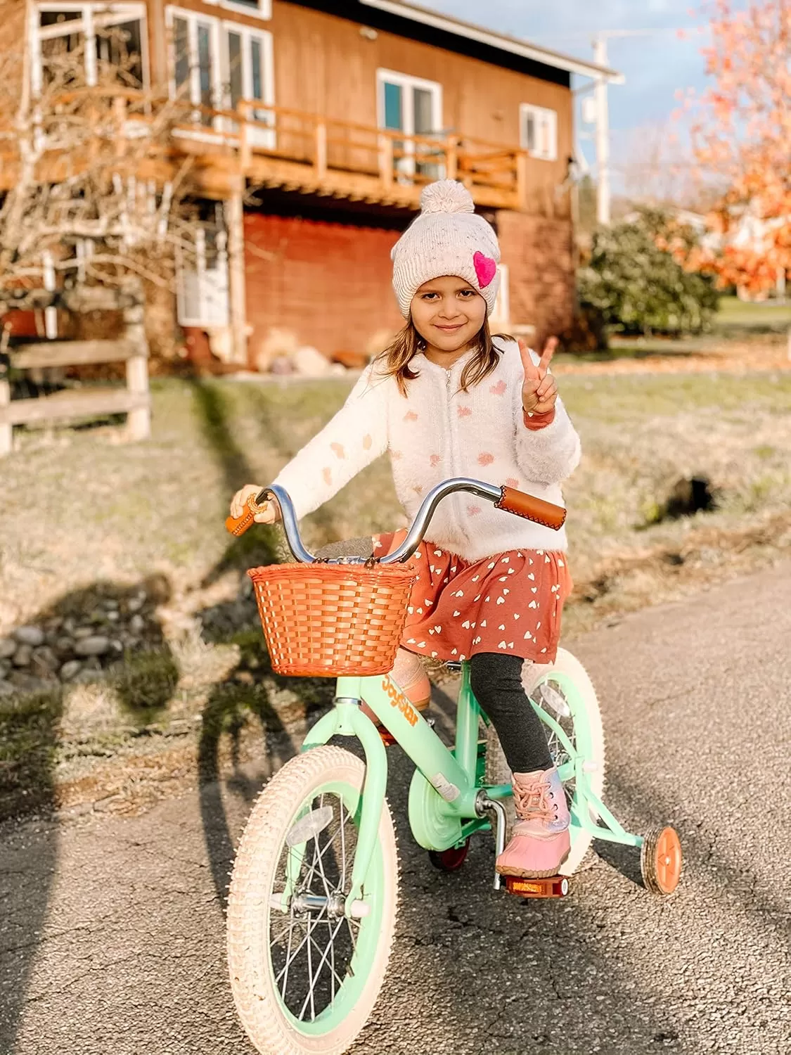 imageJOYSTAR Vintage Kids Bike with Training Wheels ampamp Basket 12 14 16 20 24 Inch Girls Bike for 214 Years Old Multiple ColorsGreen
