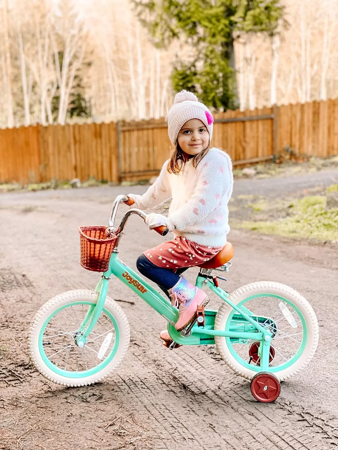 imageJOYSTAR Vintage Kids Bike with Training Wheels ampamp Basket 12 14 16 20 24 Inch Girls Bike for 214 Years Old Multiple ColorsGreen