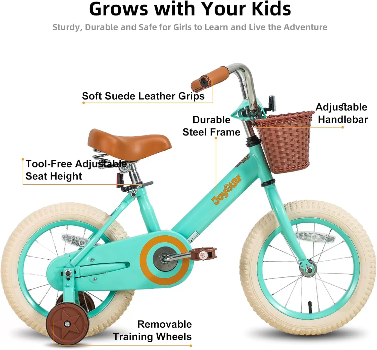 imageJOYSTAR Vintage Kids Bike with Training Wheels ampamp Basket 12 14 16 20 24 Inch Girls Bike for 214 Years Old Multiple ColorsGreen