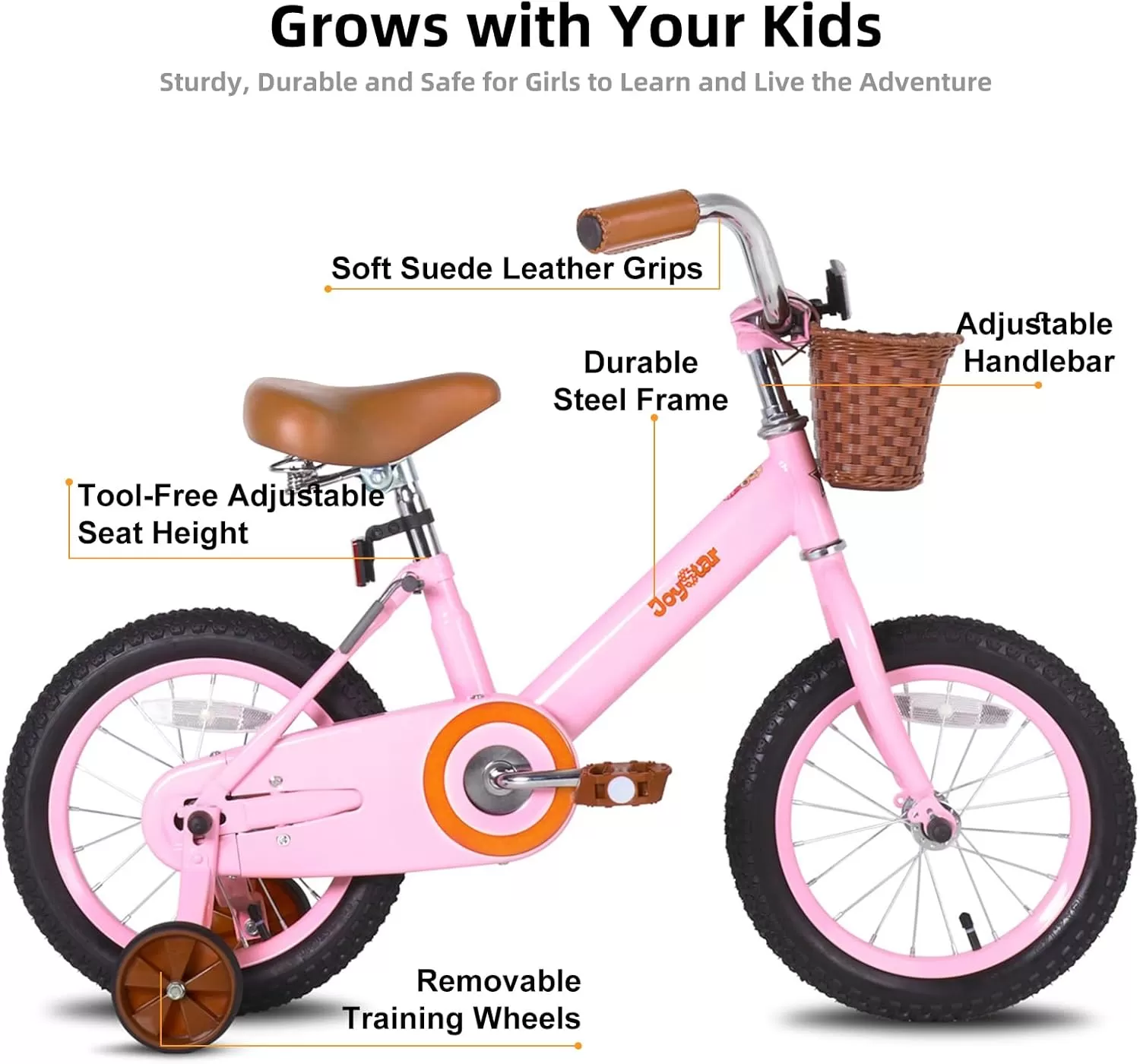 imageJOYSTAR Vintage Kids Bike with Training Wheels ampamp Basket 12 14 16 20 24 Inch Girls Bike for 214 Years Old Multiple ColorsPink