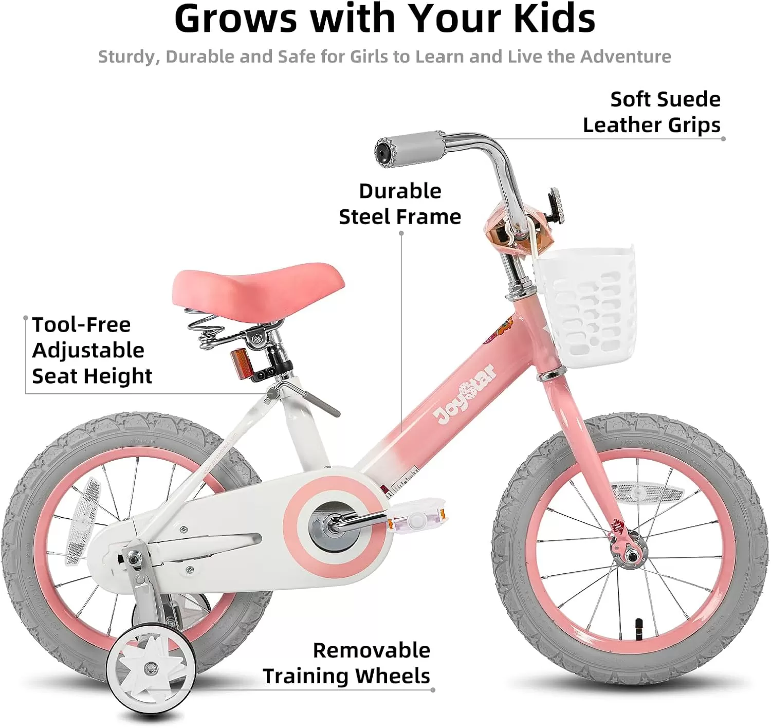imageJOYSTAR Vintage Kids Bike with Training Wheels ampamp Basket 12 14 16 20 24 Inch Girls Bike for 214 Years Old Multiple ColorsShade Pink