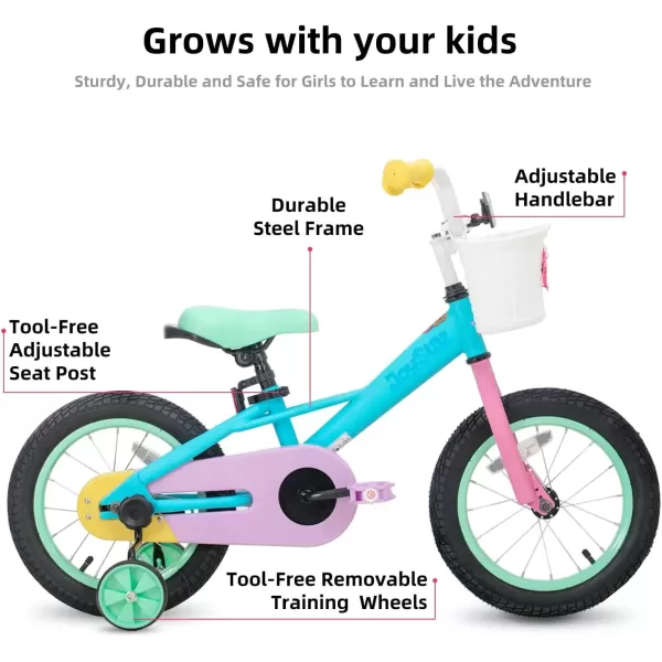 imageJOYSTAR 12 14 16 Inch Kids Bike for 27 Years Girls 3353 Inch Tall Toddler Girls Bike with Training Wheels ampamp Coaster Brake Rainbow Bike Children Bicycles MacaronsMacarons