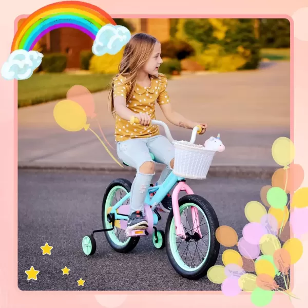 imageJOYSTAR 12 14 16 Inch Kids Bike for 27 Years Girls 3353 Inch Tall Toddler Girls Bike with Training Wheels ampamp Coaster Brake Rainbow Bike Children Bicycles MacaronsMacarons