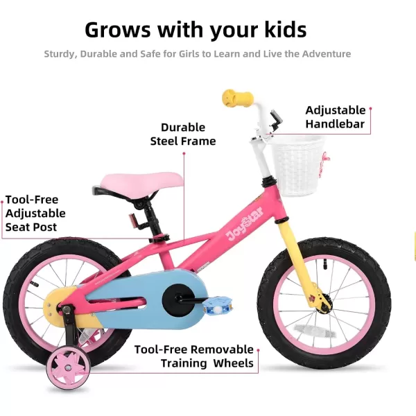 imageJOYSTAR 12 14 16 Inch Kids Bike for 27 Years Girls 3353 Inch Tall Toddler Girls Bike with Training Wheels ampamp Coaster Brake Rainbow Bike Children Bicycles MacaronsFuchsia