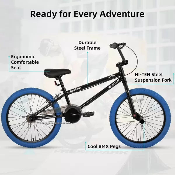 imageJOYSTAR Brockway Freestyle Kids BMX Bikes 20quot 24quot Kids Bicycles for 614 Years Old Boys Girls and BeginnerLevel Riders 2 Pegs Multiple ColorsBlue
