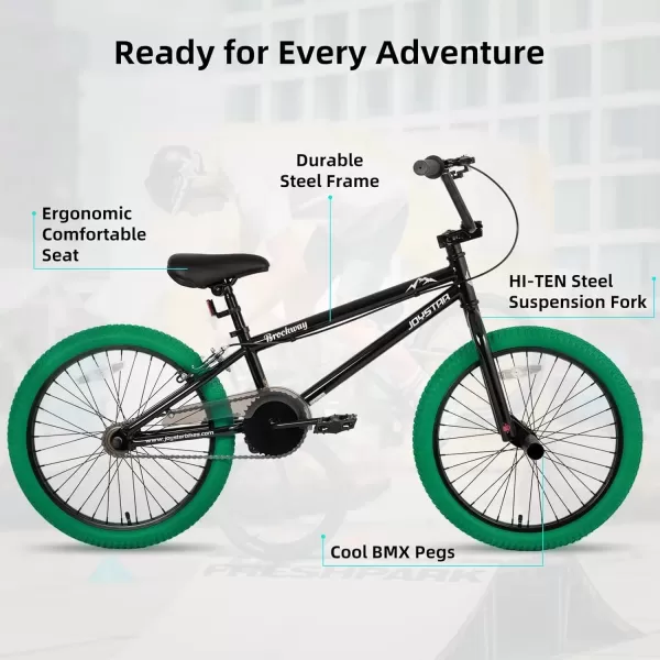 imageJOYSTAR Brockway Freestyle Kids BMX Bikes 20quot 24quot Kids Bicycles for 614 Years Old Boys Girls and BeginnerLevel Riders 2 Pegs Multiple ColorsGreen