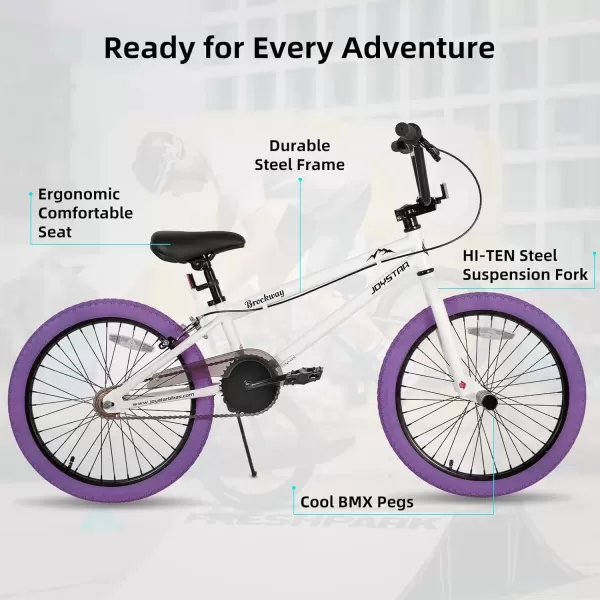 imageJOYSTAR Brockway Freestyle Kids BMX Bikes 20quot 24quot Kids Bicycles for 614 Years Old Boys Girls and BeginnerLevel Riders 2 Pegs Multiple ColorsPurple