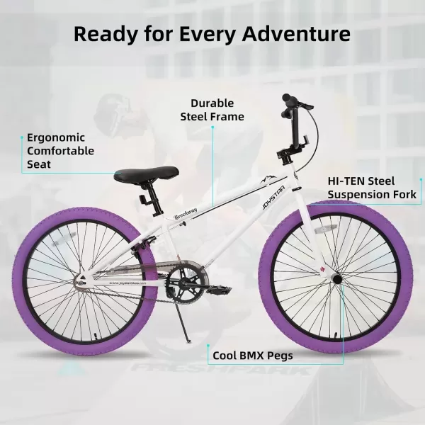 imageJOYSTAR Brockway Freestyle Kids BMX Bikes 20quot 24quot Kids Bicycles for 614 Years Old Boys Girls and BeginnerLevel Riders 2 Pegs Multiple ColorsPurple