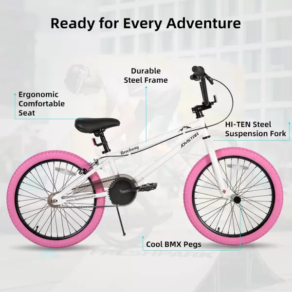 imageJOYSTAR Brockway Freestyle Kids BMX Bikes 20quot 24quot Kids Bicycles for 614 Years Old Boys Girls and BeginnerLevel Riders 2 Pegs Multiple ColorsWhite