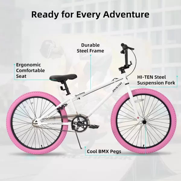 imageJOYSTAR Brockway Freestyle Kids BMX Bikes 20quot 24quot Kids Bicycles for 614 Years Old Boys Girls and BeginnerLevel Riders 2 Pegs Multiple ColorsWhite