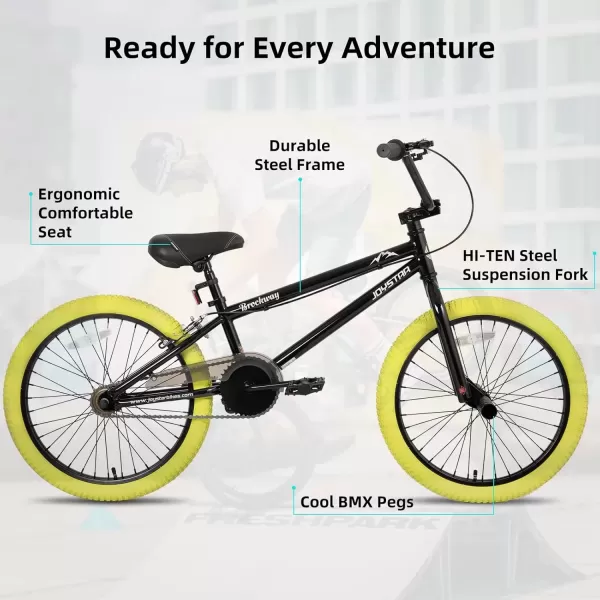 imageJOYSTAR Brockway Freestyle Kids BMX Bikes 20quot 24quot Kids Bicycles for 614 Years Old Boys Girls and BeginnerLevel Riders 2 Pegs Multiple ColorsYellow