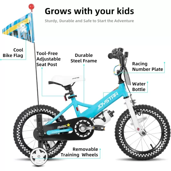 imageJOYSTAR Little Daisy Kids Bike for Girls Boys Ages 27 Years 12 14 16 Inch Girls Bikes with Doll Bike Seat ampamp Streamers Boys Bike with Flag ampamp Number Plate Multiple ColorsLittleRockBlue