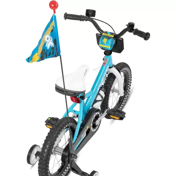 imageJOYSTAR Little Daisy Kids Bike for Girls Boys Ages 27 Years 12 14 16 Inch Girls Bikes with Doll Bike Seat ampamp Streamers Boys Bike with Flag ampamp Number Plate Multiple ColorsLittleRockBlue