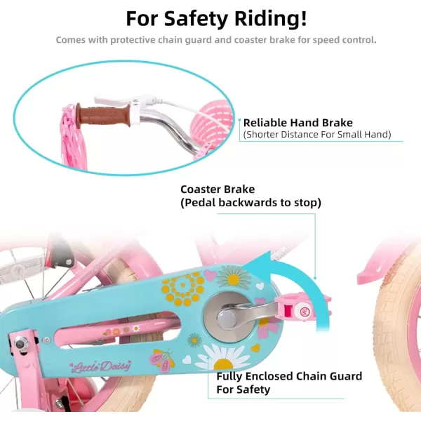 imageJOYSTAR Little Daisy Kids Bike for Girls Boys Ages 27 Years 12 14 16 Inch Girls Bikes with Doll Bike Seat ampamp Streamers Boys Bike with Flag ampamp Number Plate Multiple ColorsLittleDaisyPink