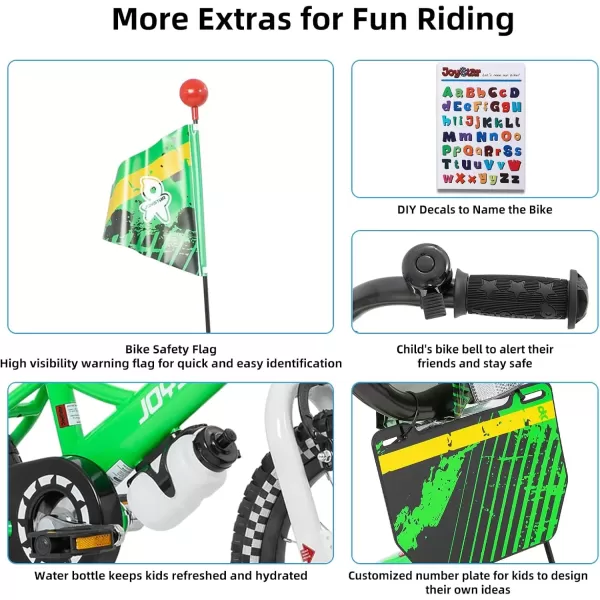 imageJOYSTAR Little Daisy Kids Bike for Girls Boys Ages 27 Years 12 14 16 Inch Girls Bikes with Doll Bike Seat ampamp Streamers Boys Bike with Flag ampamp Number Plate Multiple ColorsLittleRockGreen