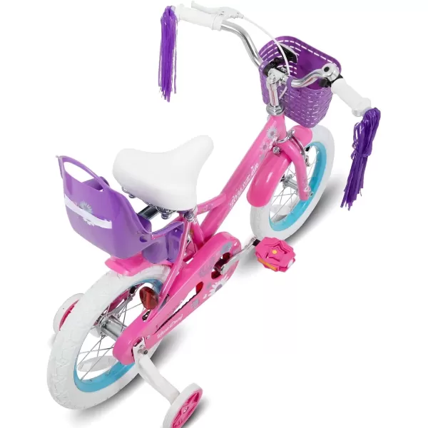 imageJOYSTAR Little Daisy Kids Bike for Girls Boys Ages 27 Years 12 14 16 Inch Girls Bikes with Doll Bike Seat ampamp Streamers Boys Bike with Flag ampamp Number Plate Multiple ColorsLittleDaisyFuchsia