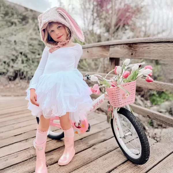 imageJOYSTAR Little Daisy Kids Bike for Girls Boys Ages 27 Years 12 14 16 Inch Girls Bikes with Doll Bike Seat ampamp Streamers Boys Bike with Flag ampamp Number Plate Multiple ColorsLittleDaisyWhite