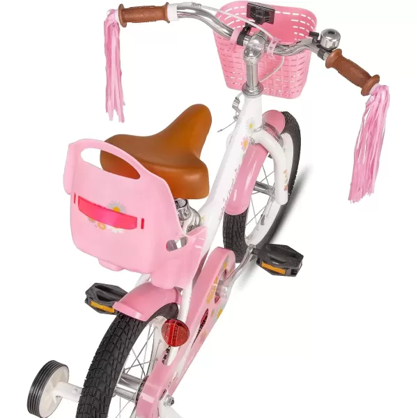 imageJOYSTAR Little Daisy Kids Bike for Girls Boys Ages 27 Years 12 14 16 Inch Girls Bikes with Doll Bike Seat ampamp Streamers Boys Bike with Flag ampamp Number Plate Multiple ColorsLittleDaisyWhite
