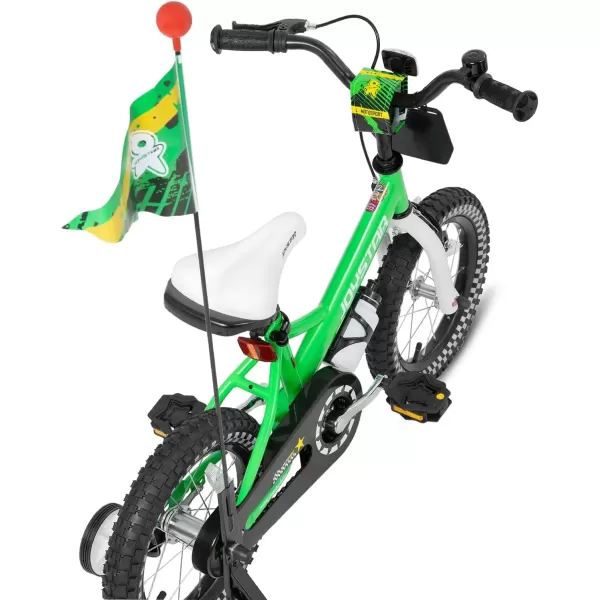 imageJOYSTAR Little Daisy Kids Bike for Girls Boys Ages 27 Years 12 14 16 Inch Girls Bikes with Doll Bike Seat ampamp Streamers Boys Bike with Flag ampamp Number Plate Multiple ColorsLittleRockGreen