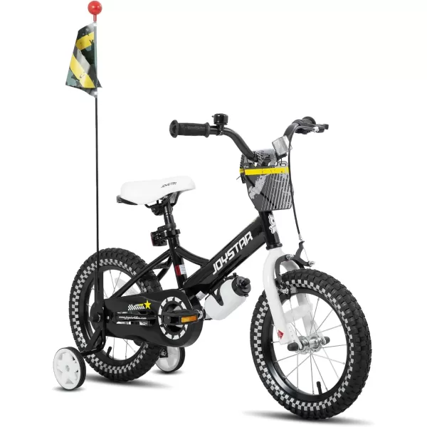 imageJOYSTAR Little Daisy Kids Bike for Girls Boys Ages 27 Years 12 14 16 Inch Girls Bikes with Doll Bike Seat ampamp Streamers Boys Bike with Flag ampamp Number Plate Multiple ColorsLittleRockBlack